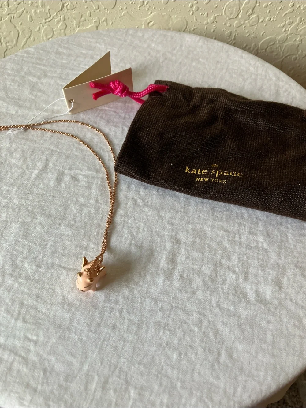 Kate Spade: Rose Gold Tone Pig “When Pigs Fly”Pendant Necklace- Dust Bag